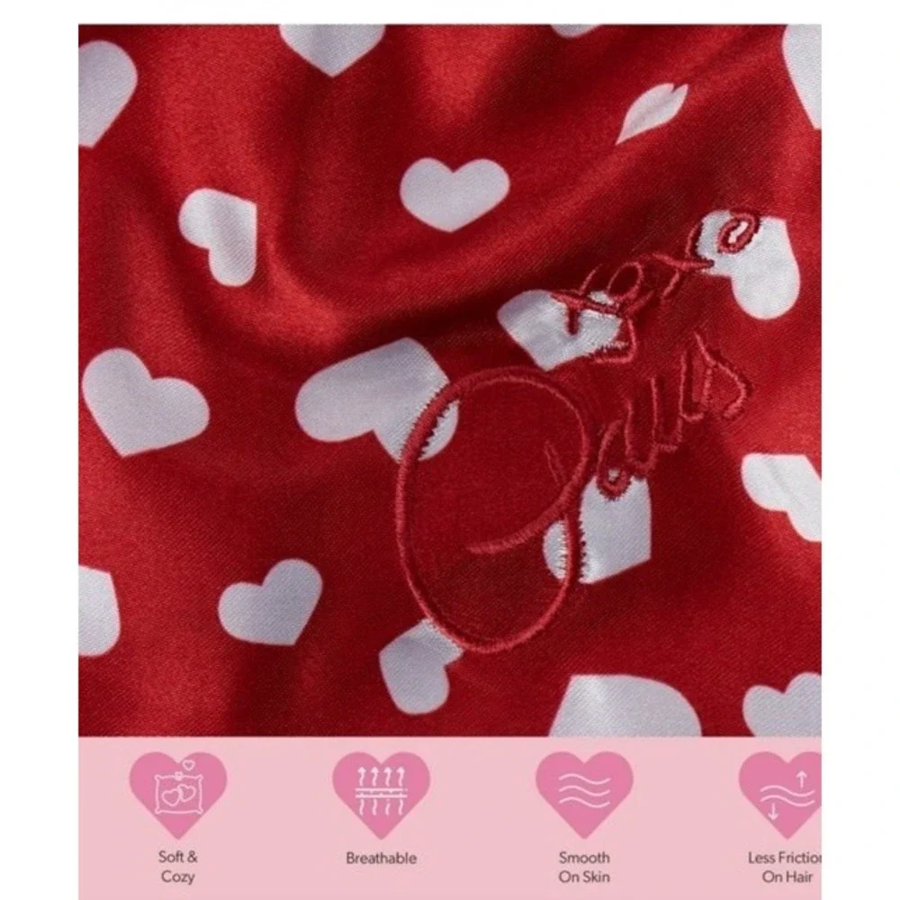 Paris Hilton Red Satin Pillowcase Set w/ White Hearts Standard 2-Pack Valentines